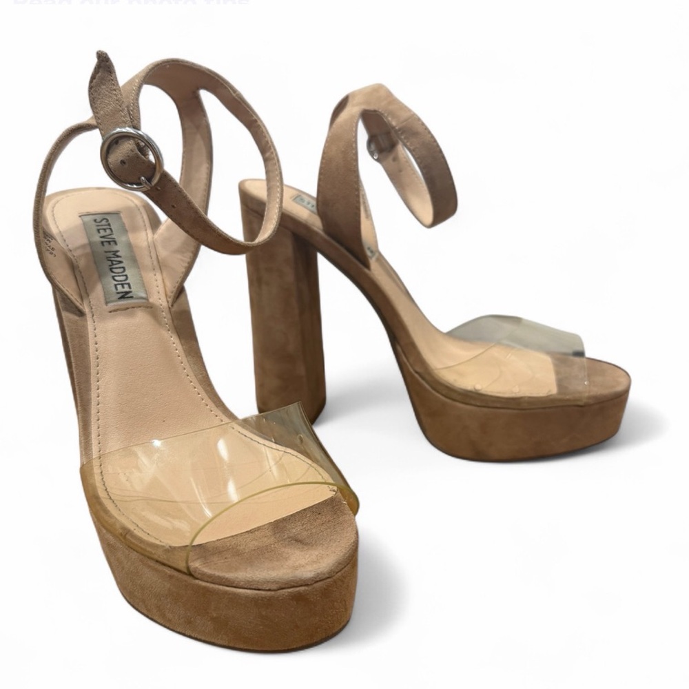 Steve Madden Madeline Chunky Platform PVC Clear Nude Heels Size 5.5
